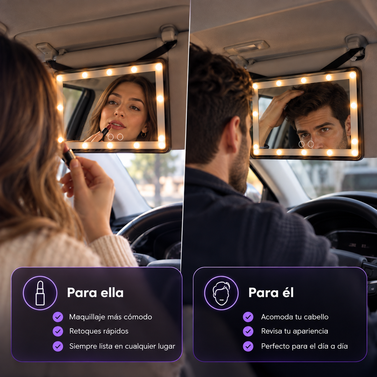 Espejo LED con Luz para Auto | Ilumínate Donde Vayas