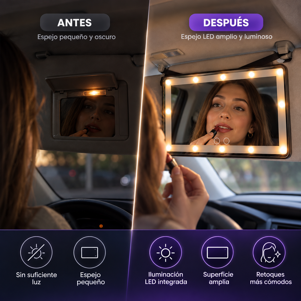 Espejo LED con Luz para Auto | Ilumínate Donde Vayas