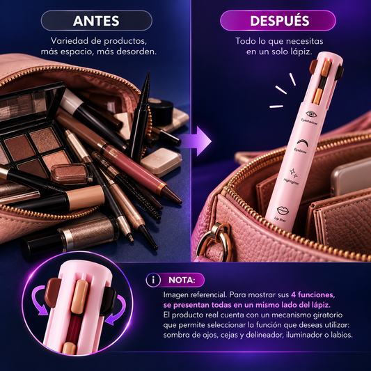 Lápiz de Maquillaje 4 en 1 | Sombra, Delineador, Iluminador y Labial