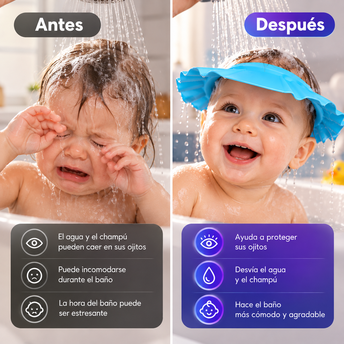 Gorro de Ducha para Bebés y Niños | Baños Más Cómodos