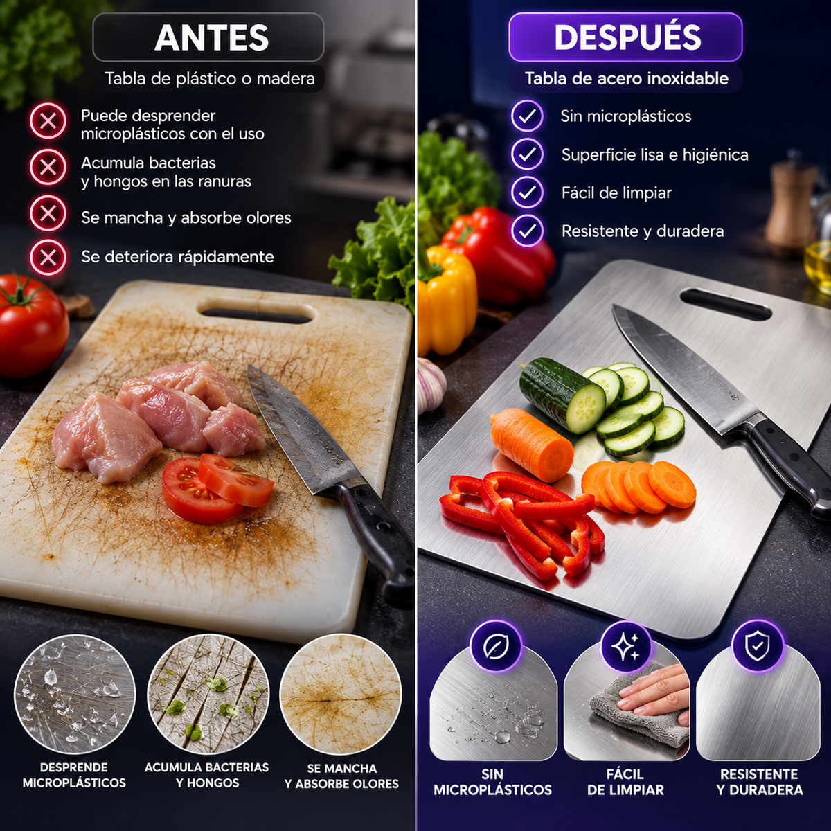 Tabla de Picar de Acero Inoxidable 20 × 30 cm | Más Higiene en tu Cocina