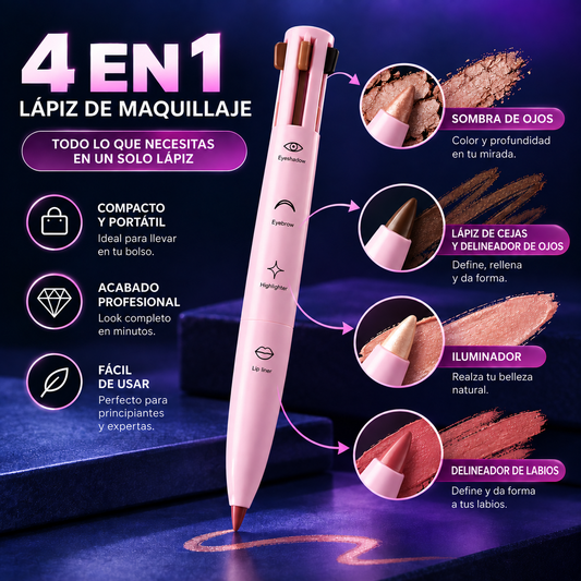 Lápiz de Maquillaje 4 en 1 | Sombra, Delineador, Iluminador y Labial