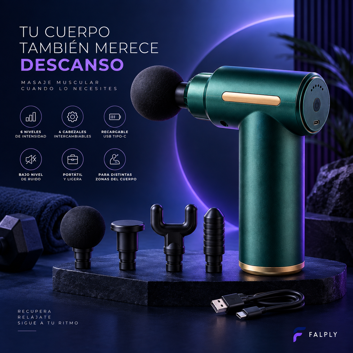 Pistola de Masaje Muscular | Masajeador Recargable
