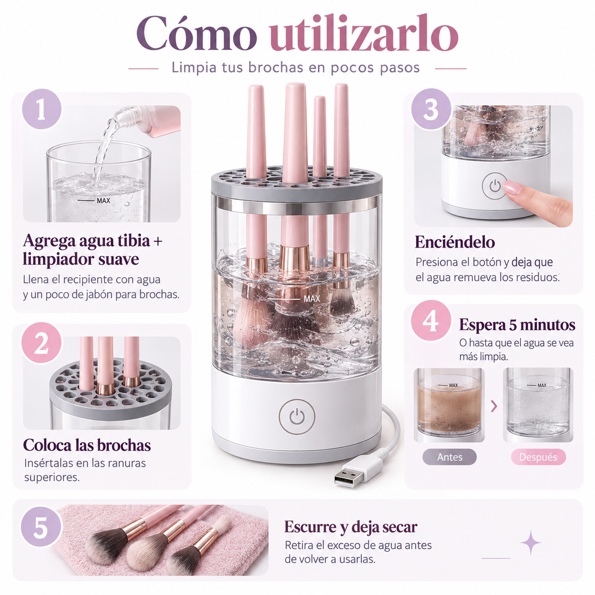 Limpiador Automático de Brochas de Maquillaje