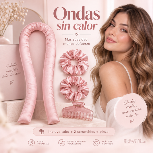 Kit para Ondas sin Calor | Rizador de Cabello con Scrunchies y Pinza