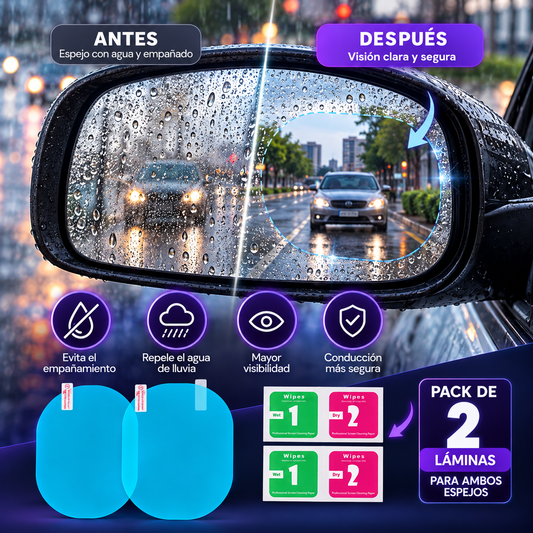 Pack de 2 Láminas Antiempañantes para Espejos de Auto | Mayor Visibilidad