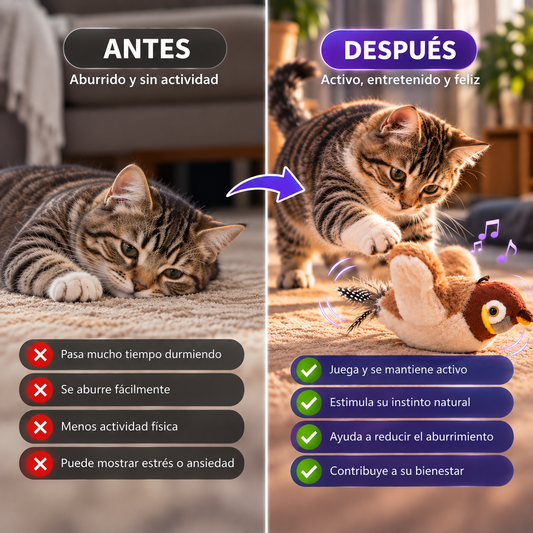 Juguete Interactivo para Gatos | Pájaro con Movimiento y Sonido