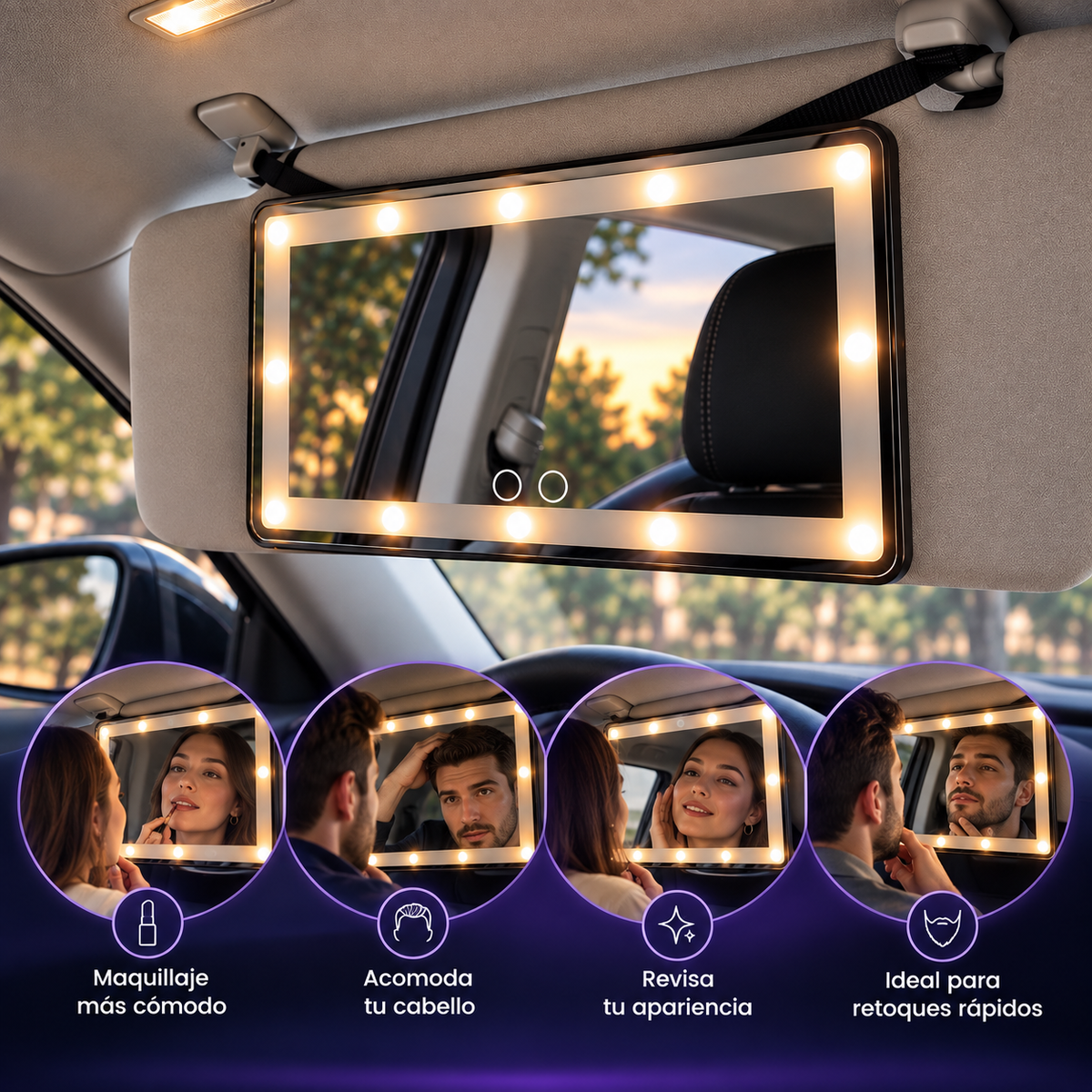 Espejo LED con Luz para Auto | Ilumínate Donde Vayas