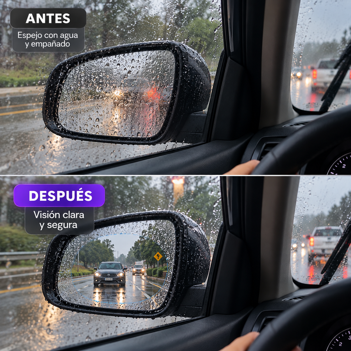 Pack de 2 Láminas Antiempañantes para Espejos de Auto | Mayor Visibilidad