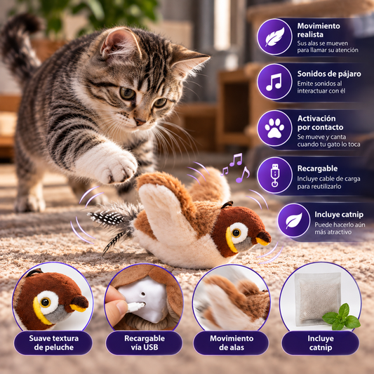 Juguete Interactivo para Gatos | Pájaro con Movimiento y Sonido